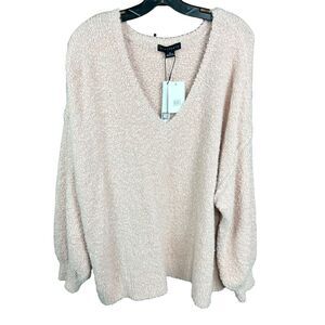 Sanctuary Popcorn Sweater V Neck Light Pink Drop Shoulder Ribbed Cuffs Hem 3X